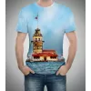 Kız Kulesi Mavi Desenli 3D Baskılı Tişört