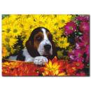Çiçekler Arasında Köpek Temalı Kanvas Tablo