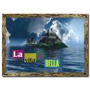 Okyanusta Heybetli Ada Doğal Ahşap Çerçeveli Tablo