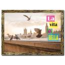 Şehir ve Özgür Kuşlar Doğal Ahşap Çerçeveli Tablo