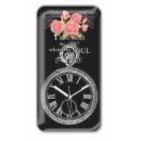 Siyah Zeminli Çiçek Magnetli Buzdolabı Saati