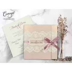 Kurdele detaylı düğün kartı - Concept 5594
