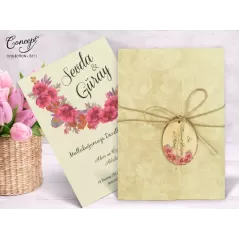 İsimlik detaylı, çiçek desenli düğün kartı - Concept 5611