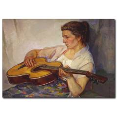 Gitar ve Kadın Yağlı Boya Tablo