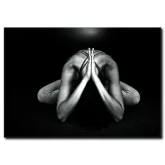 Yoga Yapan Kadın Siyah Beyaz Kanvas Tablo