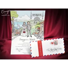 Karikatür Desen Baskılı İstanbul Temalı Davetiye - 5510