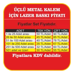 Üçlü Metal Kalem Lazer Baskı Hizmeti