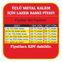 Üçlü Metal Kalem Lazer Baskı Hizmeti