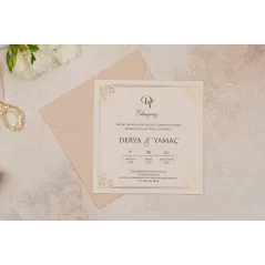 Altın Varak Desen Baskılı Lüks Düğün Davetiyesi - Erdem 5115