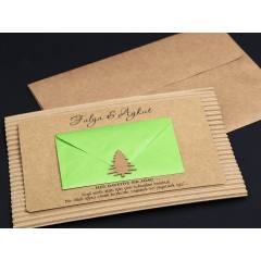 Çam Ağacı Tohumlu Düğün Kartı Alyans Davetiye 2009