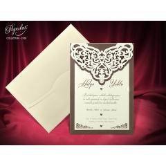 İnci Taş aksesuarlı, lazer kesimli evlilik kartı - Popular 2760