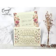 Lazer kesim detaylı düğün kartı - Concept 5537
