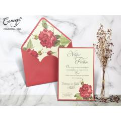 Gül desenli düğün kartı - Concept 5566