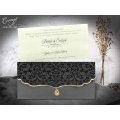 Taş ve kadife detaylı düğün kartı  - Concept 5567