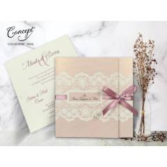 Kurdele detaylı düğün kartı - Concept 5594