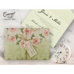 Hasır ip ve isimlik detaylı düğün kartı - Concept 5601