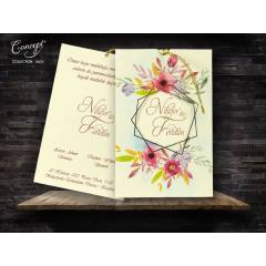 Çiçek desenli, püskül detaylı düğün kartı - Concept 5604