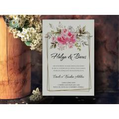 Çiçek desenli ekonomik düğün kartı - Concept 5637