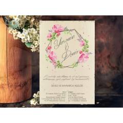 Çiçek desenli ekonomik düğün kartı - Concept 5638