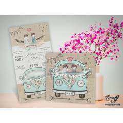Gelin araba figürlü, katlamalı düğün kartı - Concept 5652