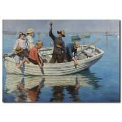 Kayık ve Balıkçı Temalı Kanvas Tablo
