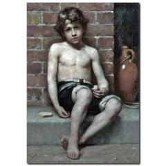 Kaldırımda Oturan Çocuk Kanvas Tablo