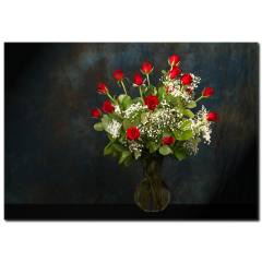 Cam Vazoda Gül Buketi Kanvas Tablo