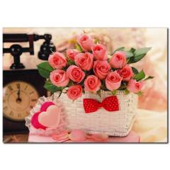 Sepette Pembe Gül Buketi Kanvas Tablo