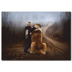 Çocuk ve Köpeğin Dostluğu Temalı Kanvas Tablo