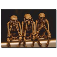 Üç Maymunu Oynayan İskeletler Kanvas Tablo