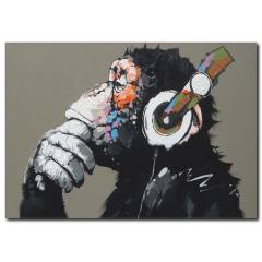 Müzik Dinleyen Maymun Kanvas Tablo