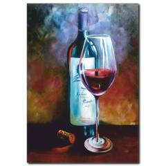 Şarap Şişesi Ve Kadeh Yağlı Boya Tablo