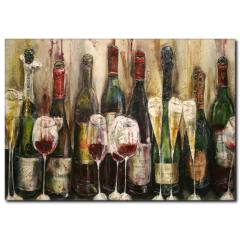 Yağlı Boya Kırmızı Şarap Şişeleri Kanvas Tablo