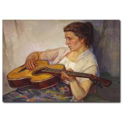 Gitar ve Kadın Yağlı Boya Tablo