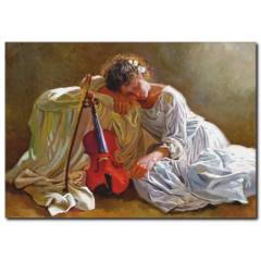 Keman Ve Kadın Yağlı Boya Tablo