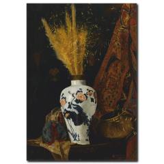 Beyaz Vazoda Çiçekler Kanvas Tablo