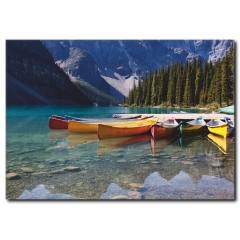 Dağ, Göl ve Orman Manzaralı Kanvas Tablo