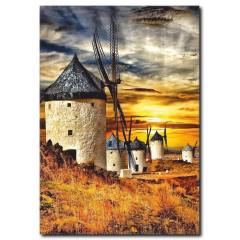 Yel Değirmeni ve Gün Batımı Manzaralı Kanvas Tablo