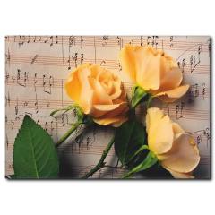 Notalar ve Sarı Güller Detaylı Kanvas Tablo