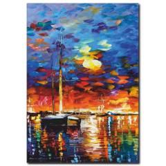 Deniz, Yeklenli ve Günbatımı  Kanvas Tablo