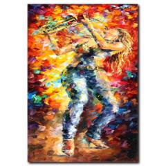 Saksafon Çalan Kadın Yağlıboya Kanvas Tablo