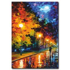 Yağmur Altında Yürüyüş Yağlıboya Kanvas Tablo