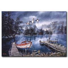 Gölde Kış Manzarası Kanvas Tablo