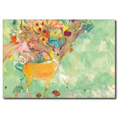 Çiçek ve Geyik Yağlıboya Kanvas Tablo