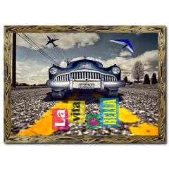 Klasik Araba Doğal Ahşap Çerçeveli Tablo