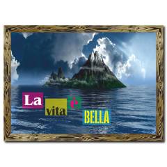 Okyanusta Heybetli Ada Doğal Ahşap Çerçeveli Tablo