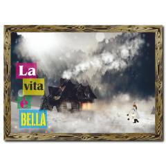 Karlar Altında Dağ Evi Doğal Ahşap Çerçeveli Tablo