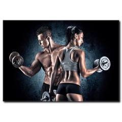 Ağırlık Çalışan Kadın Erkek Çift Kanvas Tablo