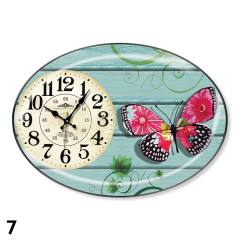 Kelebek Desenli Büyük Boy Mavi Duvar Saati