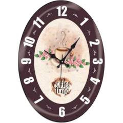 Sardunya Çiçek Desenli Büyük Boy Cam Bombeli Duvar Saati